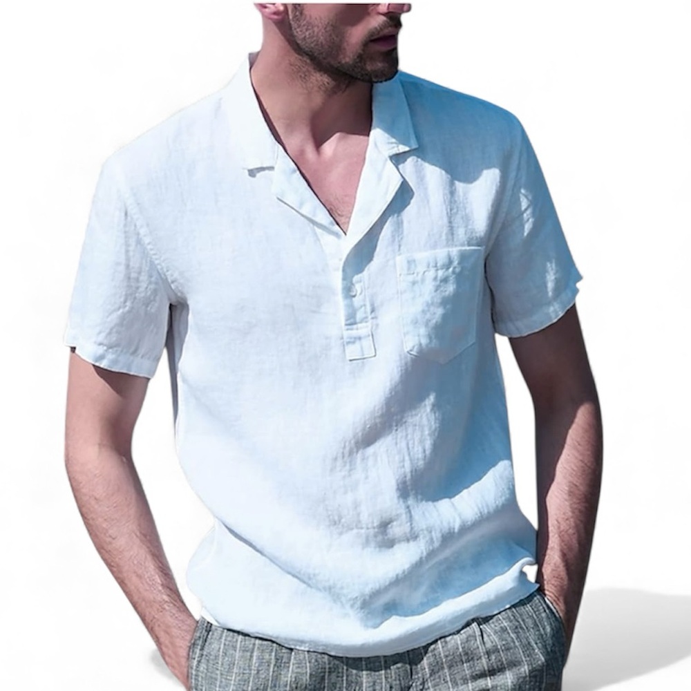 Saks Fifth Avenue Brad Light Blue Casual Button Down Shirt 100% Linen Beach